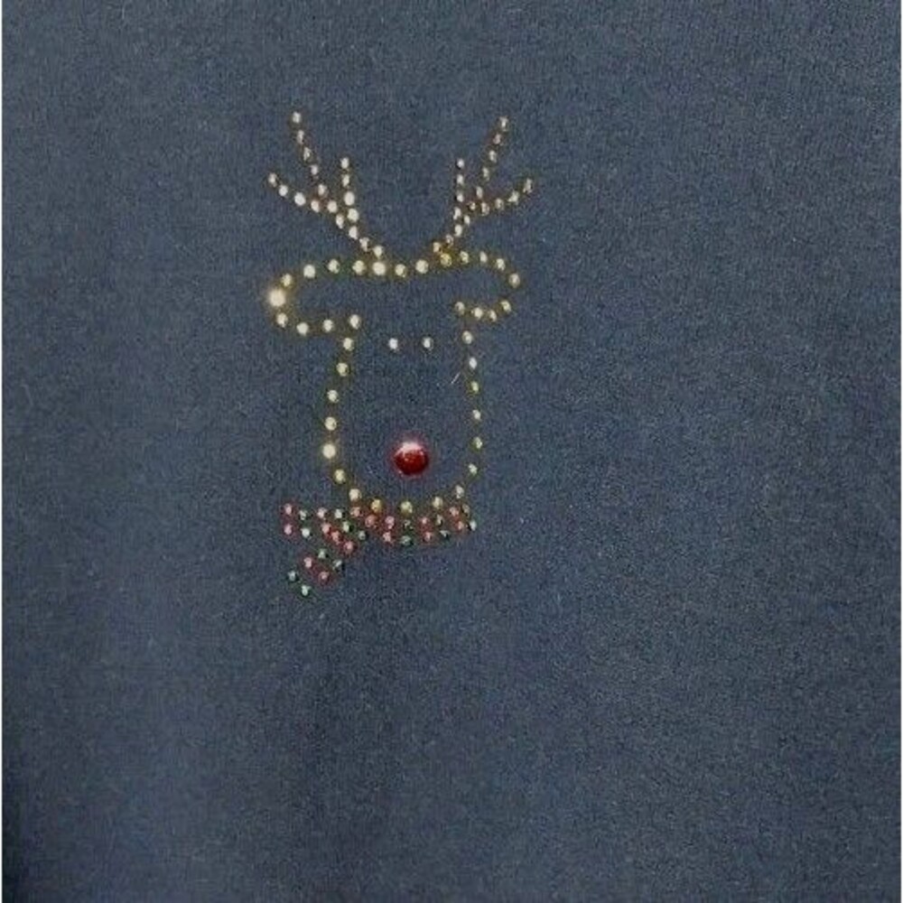 Vintage Callan & Co Christmas Sweatshirt Womens M Blue Studded Reindeer